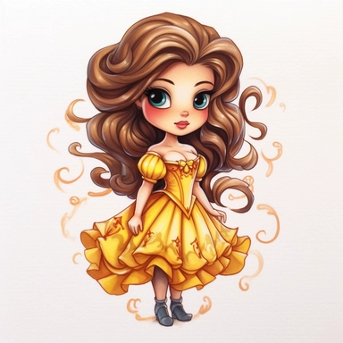 Belle from Beauty and the beast mix chibi and painted by Jasmine Becket-Griffith, full body with legs, clipart, watercolor, white background