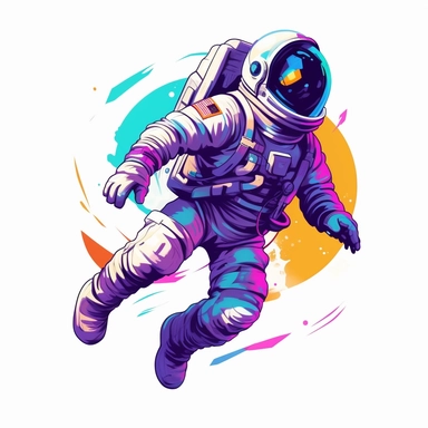 astronaut, purple blue colors, Clipart Design, white background, vector illustration, flat vector, rounded forms, vibrant colors, colorful, Figma, dribbble, Adobe Illustrator