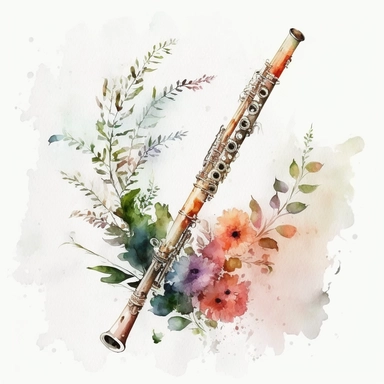 beautiful flute watercolor clipart on white background