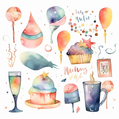 happy new year theme watercolor clipart white background
