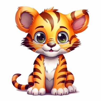 Vibrant color Beautiful baby tiger full body Clipart , Cartoon, high detail, illustration style, high solution, on the white background
