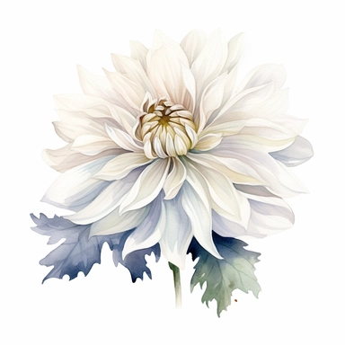 Watercolor beautiful white dahlia white perfection clipart on a white background in the style of feminine sticker art, Tanya Shatseva, storybook illustration, pure white and subtle gray shades, Georgia O'Keeffe, flower and nature motifs, colored line art, colored outlines, cottagecore design, watercolor on white background, ombre, neutral tones, colored line art, colored outlines, iridescent ombre, gradient shading, symbol of purity and innocence, vibrant digital art oil paint photorealism, an i