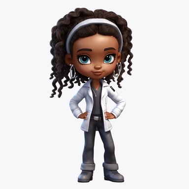a black chibi girl incarnate in a 3d doctor costume PNG, Black doctor girl png, Afro fashion girl black clipart, Dreadlock black girl png, magic black girl