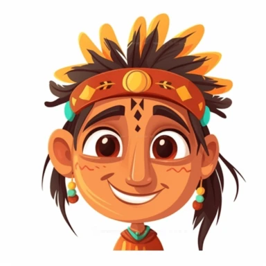 fantasy happy cute indian face, cartoon, clipart, mascot, isolated on white background