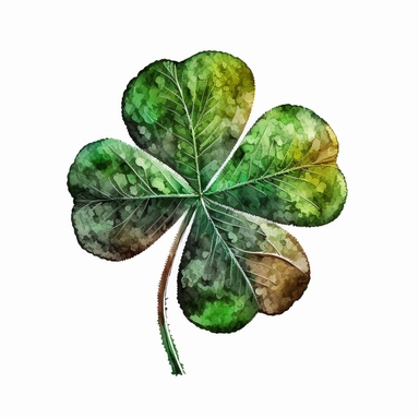 four leaf clover, tempera clipart illustration, intricate details, bold, vivid images, clean, crisp, smooth, with white background