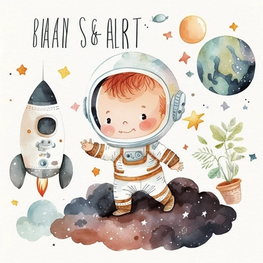 Space watercolor nursery baby boy clipart cute astronaut planets rockets no text