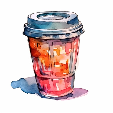 a Coffee takeaway cup in the style of watercolour clipart with detailed brush strokes