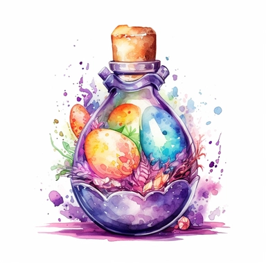 whimsical watercolour cute clip art against a white background Easter themed magic potion bottle
