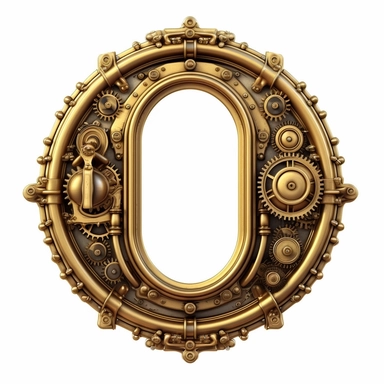 beautiful hyperrealistic oval steampunk gold picture frame clipart, extremely detailed, symmetrical, 4k, high quality, isolated on white background