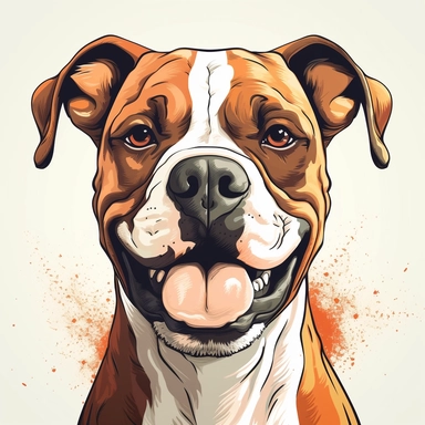 clipart of a happy boxer dog, americana style, portrait, white background, vector style