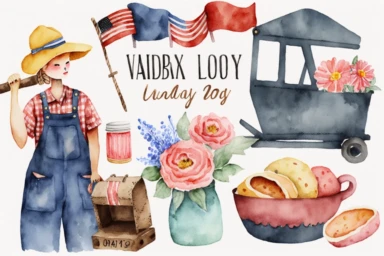 Watercolor labor day, Clipart