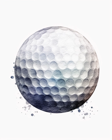 detailed watercolor golf ball, realistic, isolated on white background, clipart