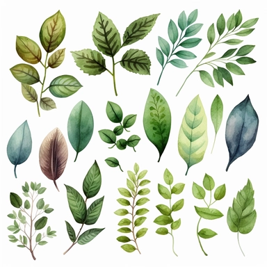 green small leaves clipart, watercolor