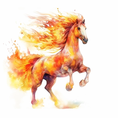 watercolor fire Fairy Horse, flame around, detailed, hd, clipart