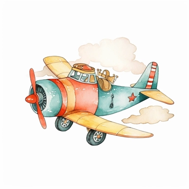 airplane, watercolor, doodle,fable, child book, clip art, transparent background, 300 dpi, nursery illustration, minimalist, vector illustration, optimistic -