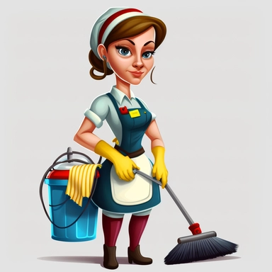 female cleaner, clipart, very detailed, high resolution, white background