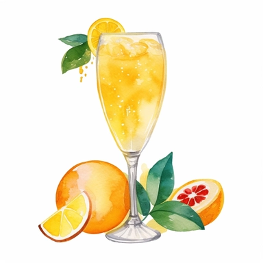 Mimosa: A classic brunch cocktail made with champagne and orange juice.watercolor, clipart