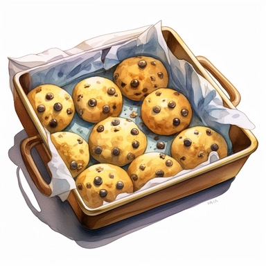 a single clipart image png graphic of a Hyper Realistic Watercolor Cookies Clipart Choco Chips Cookies Biscuits Sweets Cookies in Oven Pan