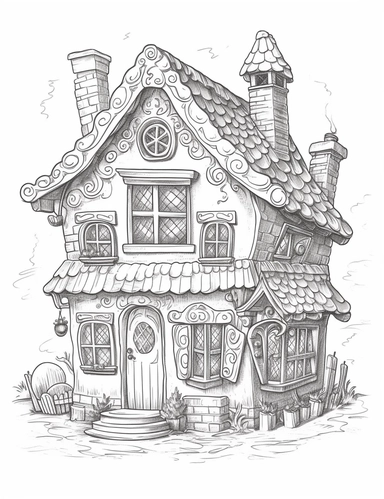 gingerbread house, clip art, coloring page, simple, line art, isolated on white background