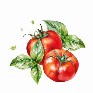 watercolor basil and tomato clipart white background high resolution