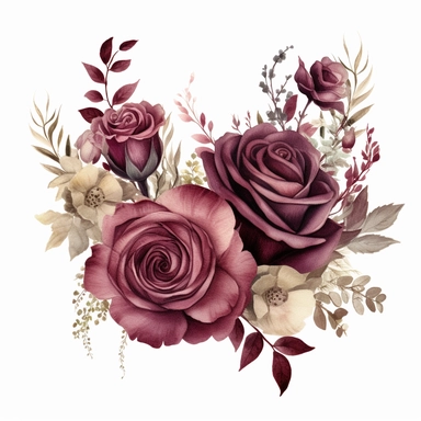 Watercolor dark Burgundy Roses Clipart, flower boarder