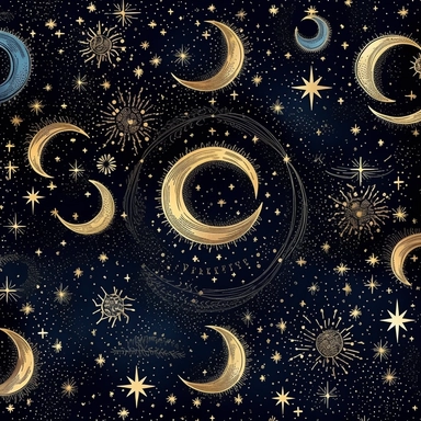 A celestial-themed clipart design, featuring a celestial pattern that embodies ethereal beauty and celestial mystique. The clipart showcases intricate constellations of stars, interwoven with delicate celestial elements such as crescent moons and shooting stars. The celestial motifs are elegantly arranged on the fabric, creating a mesmerizing pattern that evokes a sense of wonder and enchantment. The color palette of the clipart design is a combination of deep indigos, mystical purples, and shim