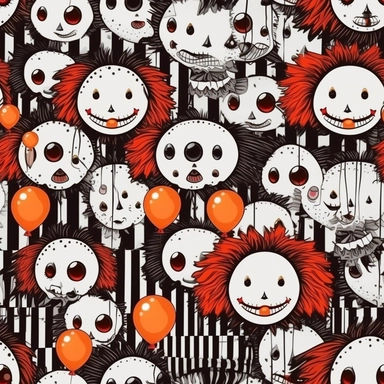 halloween cute clown clipart, in the style of tim burton, background is only white