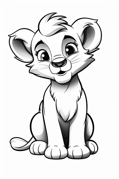 pixar baby Lion clipart, simple line art, monocromatic, isolated on white background, color image, full body, stroke line art, for toddler coloring, 8k