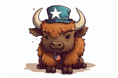 Cute bison buffalo in Independence Day clipart, cartoon, white background,