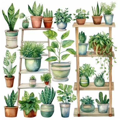Watercolor House Plants Clipart. Indoor Plants Elements. Monstera, Cactus Illustration. Boho Home Decor Clipart. Home green garden. Plants in pots