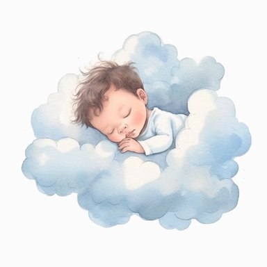 cute and adorable clipart of newborn baby sleeping on a cloud, different nationalities, clipart, watercolor, hq, clearly defined images--q2--v5--s1000