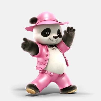 Nursery safari animal, clipart, panda, cute, white background, no text, no words, wearing a pink hat, dancing, happy,