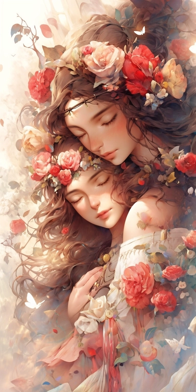 Water color beautiful wild roses fantasy art, Soulmates, couple, with beautiful face and perfect eyes with flowers, angel wing, chibi kawaii animated style, vivid vibrant colors, intricate detail, hyper detailed, hyper quality, 32K, unreal engine, isolated on white background, kawaii, clipart