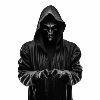 DEATH APPARENT IN BLACK CLOTHES WITHOUT A FACE SCARY CLIPART ON A WHITE BACKGROUND