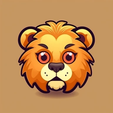 Cute lion face, cartoon, clipart, mascot, isolated on random background