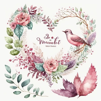 Watercolor Valentine, Valentine clipart, Heart clipart, Valentine PNG, Love clipart, Valentineday clipart, Heart wreath, Pink clipart, on white background