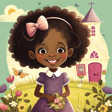 Happy Black Girl Smiling on Easter Sunday , in front of a church , easter basket , Easter art, funny black girl clipart, Funny black girl , Frilly Easter Dress , Ribbion in Hair, Cheerful african american girl child png, clipart, afro ,Full body with legs , Cottage core , Love shack Fancy, Highly detailed close-up portrait , standing , Nicoletta Ceccoli, Mark Ryden, lostfish, Earl Nor, global lighting, divine rays, detailed and intricate surroundings, sf, intricate artwork masterpiece, ominous, 