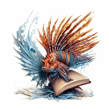clipart lionfish , college book, white background