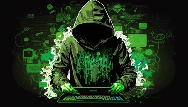 Unanoid with Padlock Shield Hacker Wearing Hoodie, In Front of Many Hacked Screens, Neon Green, Running Code on Screens, Dark, Cryptic Environment, Cyber Laptop Login Without Password, Key, Padlock, with Computer Network, with neutral mesh details, clipart vector illustration style, dramatic lighting, rich color, soft colors, full view, 600 dpi, no background no shadow in png