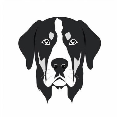 simple black and white drawing of a front facing Greater Swiss Mountain dog head, clipart, flat 2d vector, minimalist, svg cut file, line art drawing