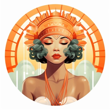art deco style clipart of ethnic female having a spa day. white background