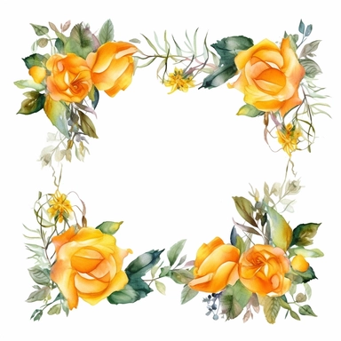 yellow rose Floral, square Frame, Watercolor Clipart, Cartoon style, Webtoon Resources, White Background