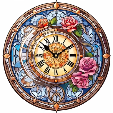 clock from Disney Beauty and the Beast, stained glass window, clipart, white background