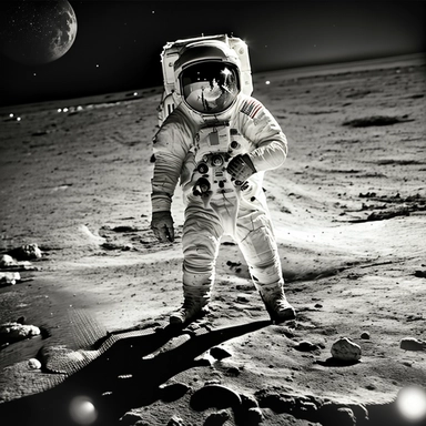 an astronaut walking on the surface of the moon, blu ray cover usa, full body photograph, high resolution auction photo, antialiased, the moon cast on the man, videogame asset, year 1968, white suit and hat, immensity, the photo shows a large, historical record, clipart, a screenshot, polished steel armor, epic stock photo