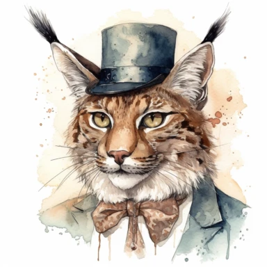 gentleman lynx, watercolour, clipart
