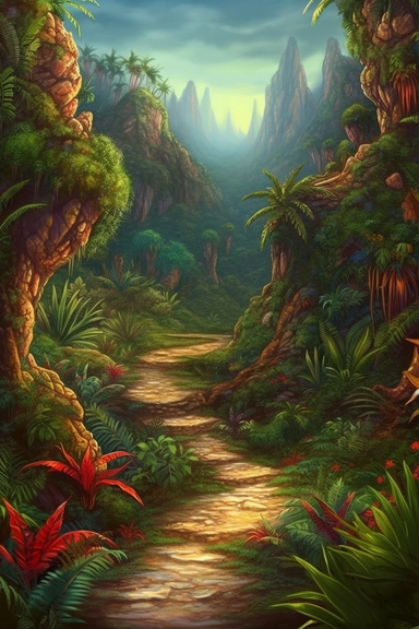 realistic clipart of aztec enchanted landscape, digital painting