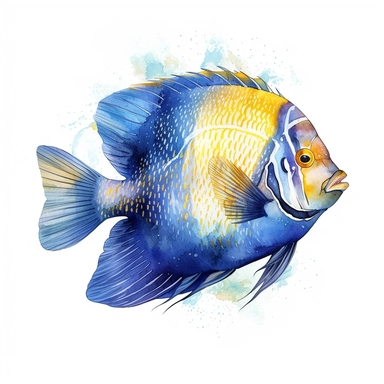 angelfish realistic clipart + white background + watercolor style