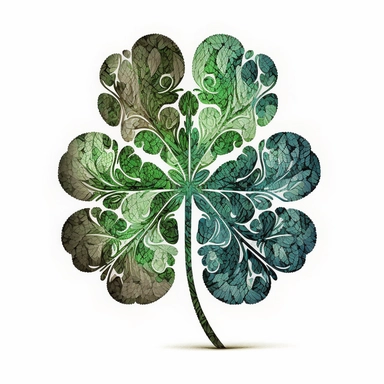 four leaf clover, tempera clipart illustration, intricate details, bold, vivid images, clean, crisp, smooth, with white background