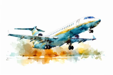 Watercolor, Business Jet, clipart, hd, on a white background, spaced out