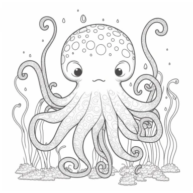 OCTOPUS, coloring book for kids, very simple, disney style, black and white, line art, coloring page, printable, thin lines, no details, no shadow, crisp lines, illustration, vector, clipart